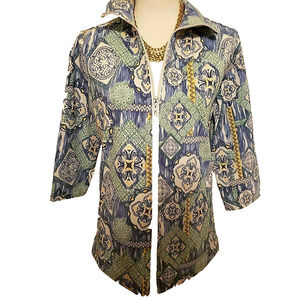 Weekends by Chicos Womens Blue Lightweight Jacket 3/4 Sleeve Zipper Size Small